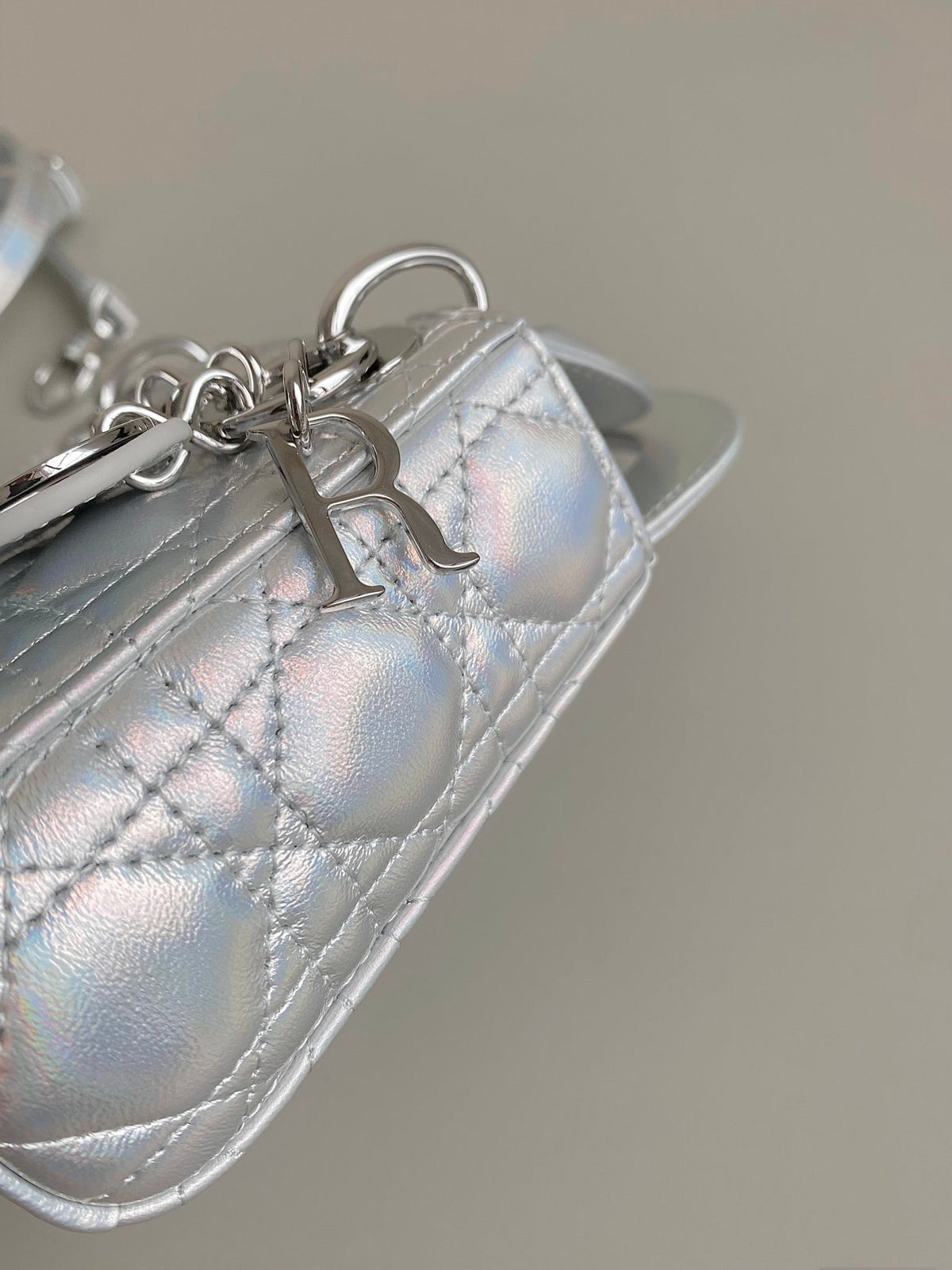 DIOR MICRO LADY 12 BAG IN SILVER LAMBSKIN