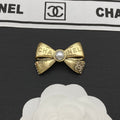 18K  Chanel Bow Tie Pearl Gold Brooch