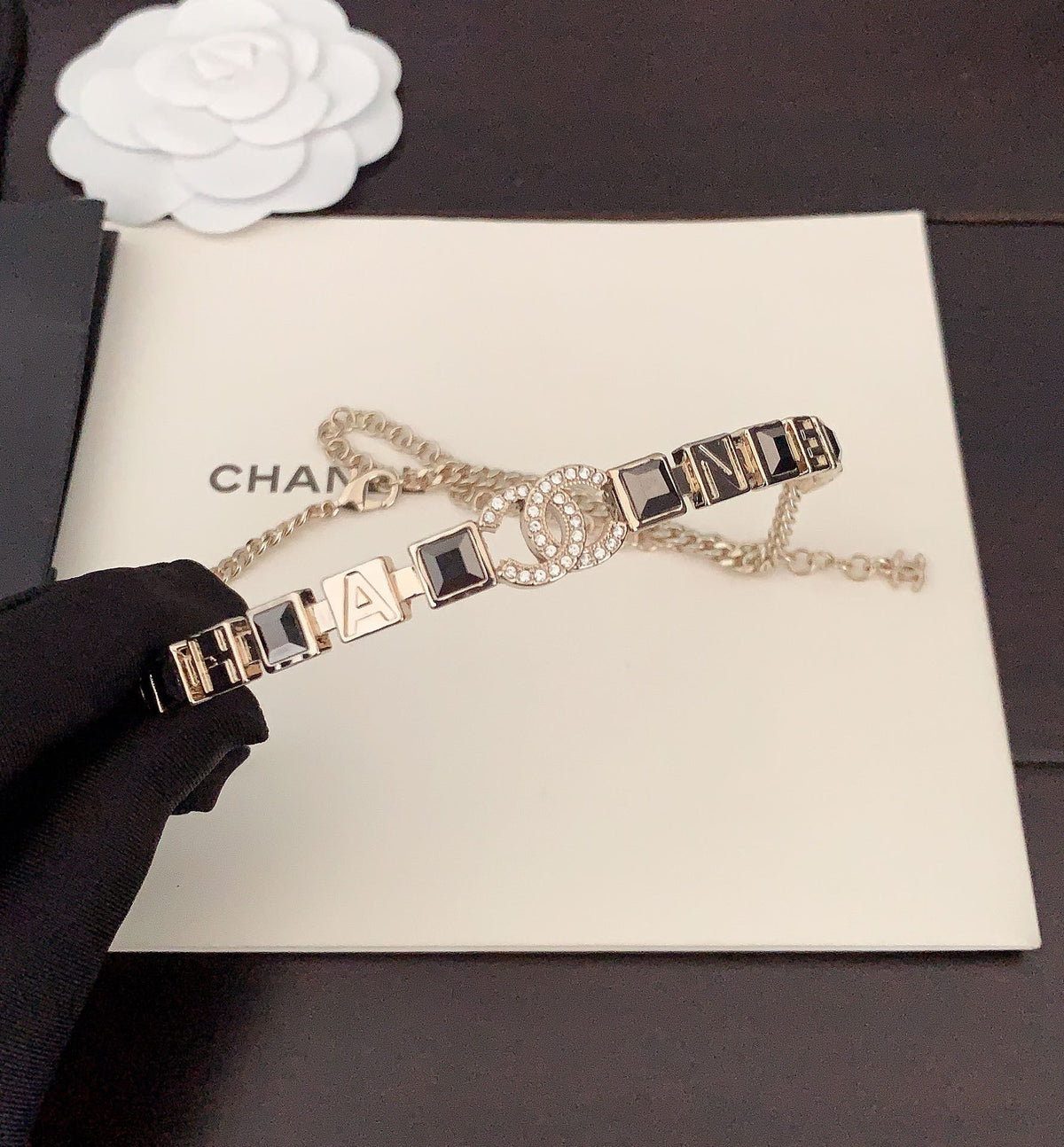18K  Chanel Gray Crystals Necklace