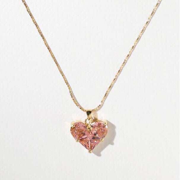 18K Celine Pink Heart Crystal Necklace