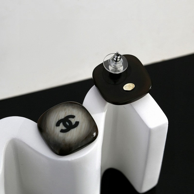 18K  Chanel Black Square Earrings