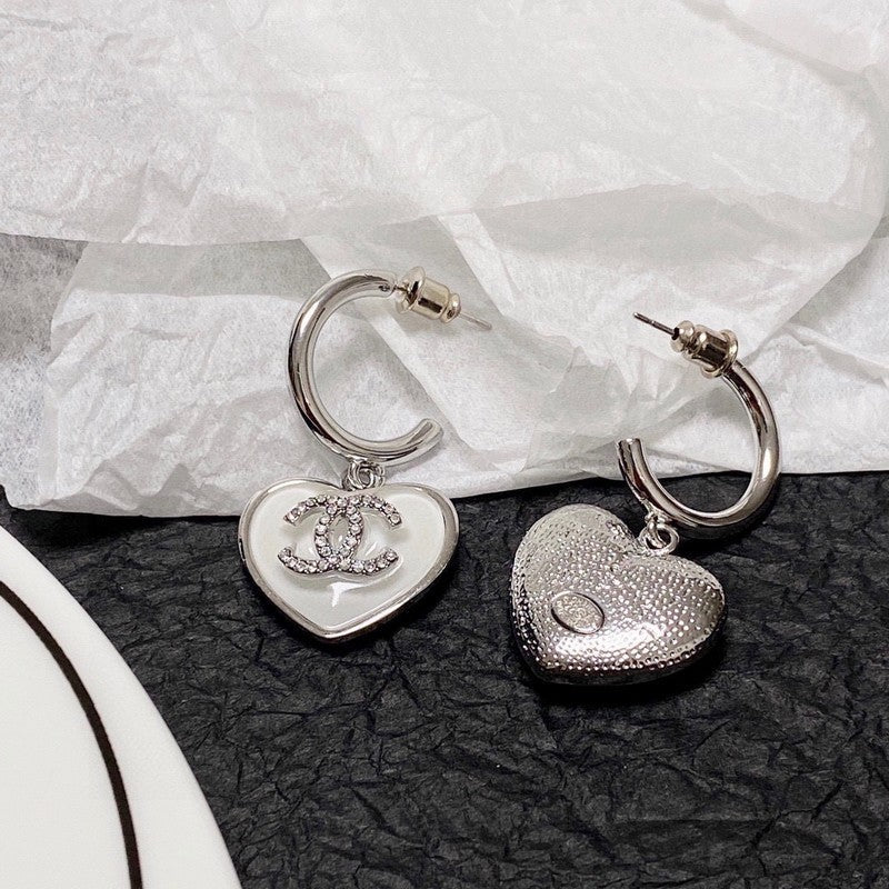 18K  Chanel White Heart Earrings