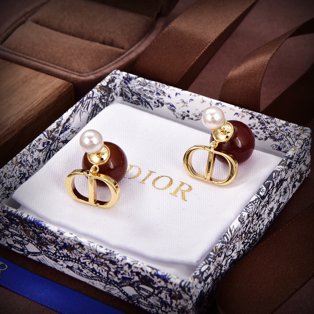 18K Dior Tribales Brown Resin Pearls Earrings