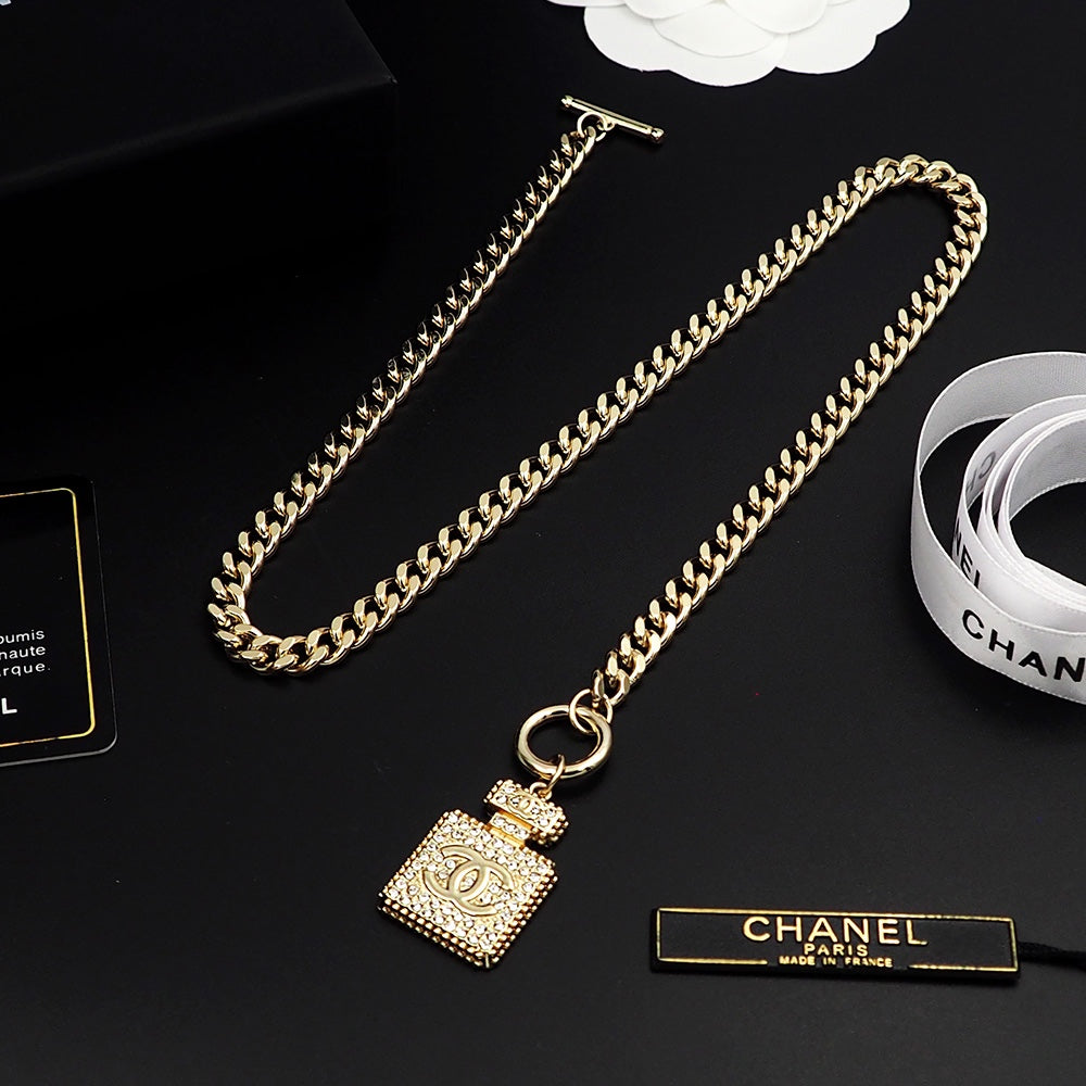 18K  Chanel Diamond Perfume Bottle Pendant Necklace