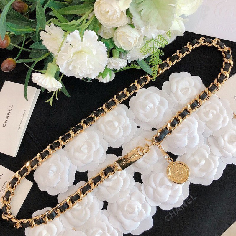 18K  Chanel Gold Leather Necklace