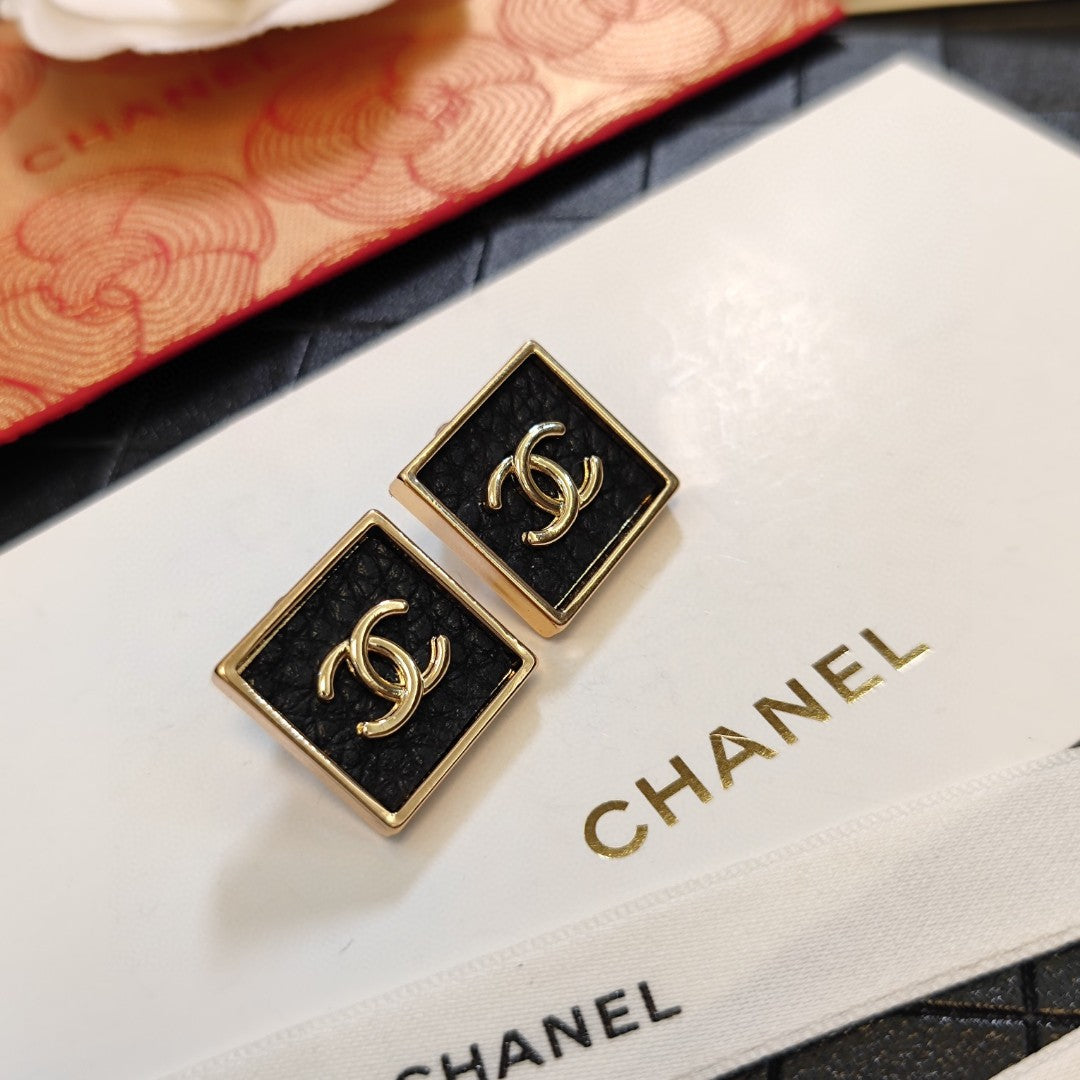 18K  Chanel Black Square Earrings