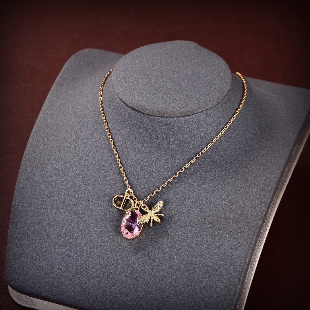 18K Petit Dior Pink Crystal Necklace