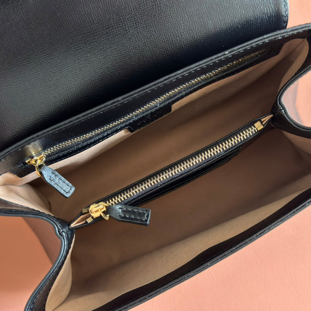 GUCCI 25S HORSEBIT 1955 MEDIUM SHOULDER BAG 29 CM IN BLACK CALFSKIN WITH GOLD HARDWARE