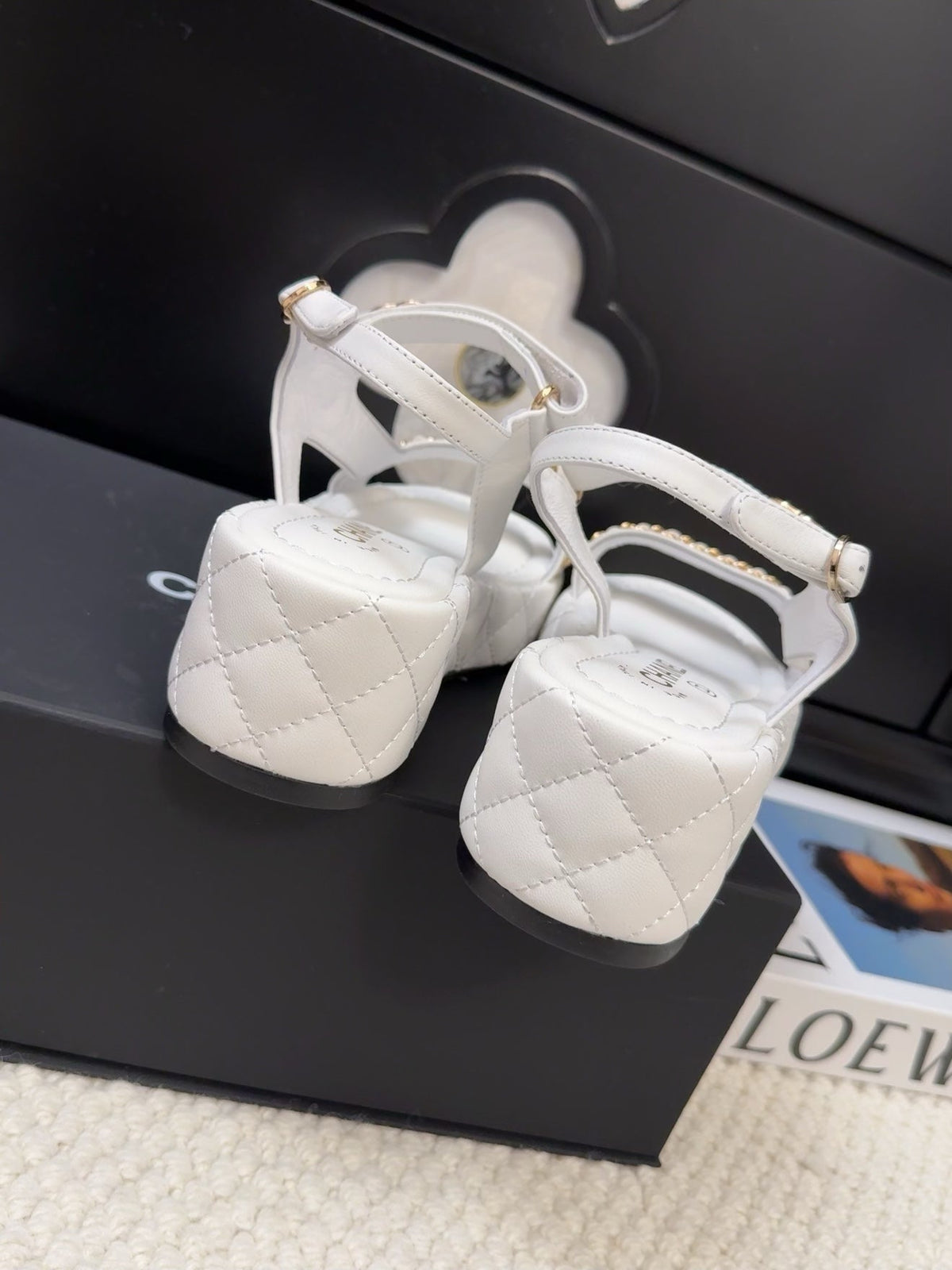 CHANEL THICK-SOLED SANDALS 55 MM IN WHITE CALFSKIN